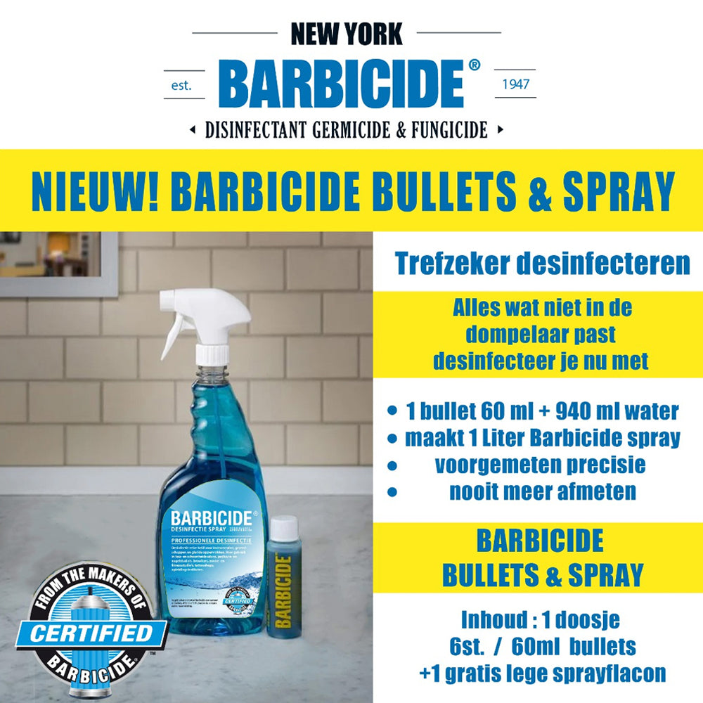 Barbicide Desinfectie Bullets & Spray (6x 60ml + Lege Sprayflacon)